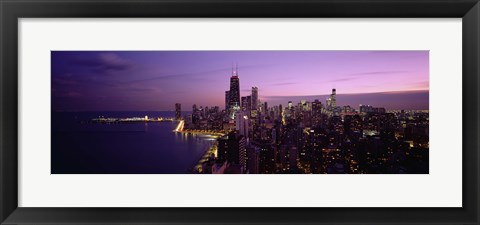 Framed Buildings Lit Up At Night, Chicago, Illinois, USA Print