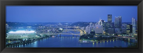 Framed High angle view of a stadium lit up at night, Three Rivers Stadium, Pittsburgh, Pennsylvania, USA Print