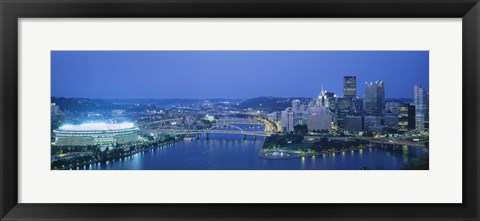 Framed High angle view of a stadium lit up at night, Three Rivers Stadium, Pittsburgh, Pennsylvania, USA Print