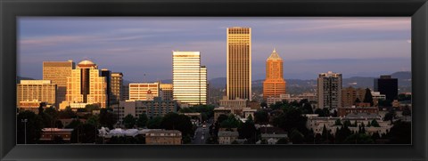 Framed Cityscape at sunset, Portland, Multnomah County, Oregon, USA Print