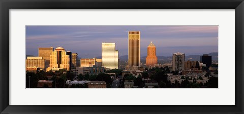 Framed Cityscape at sunset, Portland, Multnomah County, Oregon, USA Print