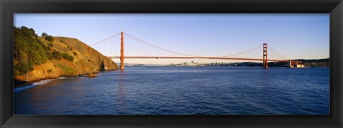 Framed Suspension bridge across the sea, Golden Gate Bridge, San Francisco, California, USA Print