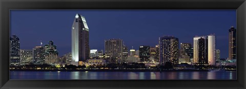 Framed Skyscrapers at night in San Diego, California Print