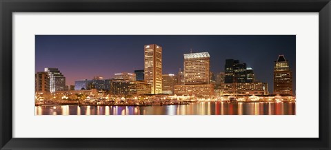 Framed Baltimore Lit Up at Dusk, Maryland Print