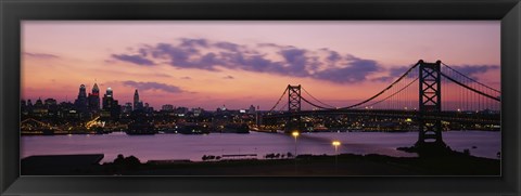 Framed Bridge across a river, Ben Franklin Bridge, Philadelphia, Pennsylvania, USA Print