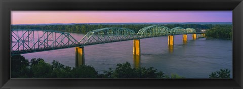 Framed USA, Missouri, High angle view of railroad track bridge Route 54 over Mississippi River Print