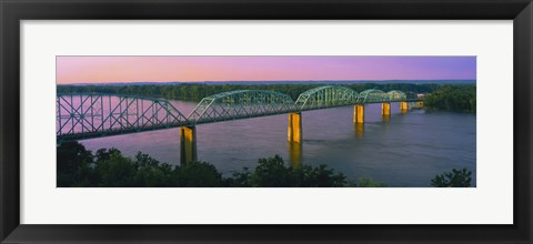 Framed USA, Missouri, High angle view of railroad track bridge Route 54 over Mississippi River Print