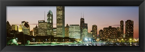 Framed Buildings lit up at night, Chicago, Cook County, Illinois, USA Print