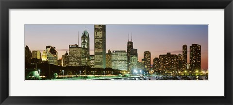 Framed Buildings lit up at night, Chicago, Cook County, Illinois, USA Print