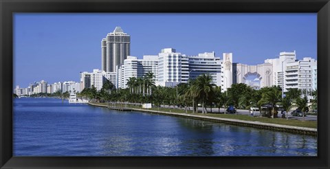 Framed USA, Florida, Miami, Miami Beach, Panoramic view of waterfront and skyline Print