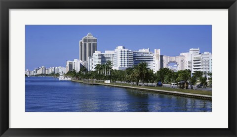 Framed USA, Florida, Miami, Miami Beach, Panoramic view of waterfront and skyline Print