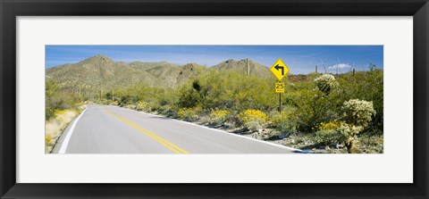 Framed Directional signboard at the roadside, McCain Loop Road, Tucson Mountain Park, Tucson, Arizona, USA Print