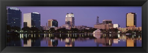 Framed Office Buildings Along The Lake, Lake Eola, Orlando, Florida, USA Print