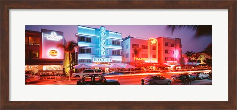 Framed Buildings Lit Up At Night, South Beach, Miami Beach, Florida, USA Print