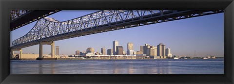 Framed Low angle view of bridges across a river, Crescent City Connection Bridge, Mississippi River, New Orleans, Louisiana, USA Print