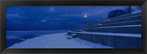 Framed Snow on steps at the lakeside, Lake Michigan, Chicago, Cook County, Illinois, USA Print