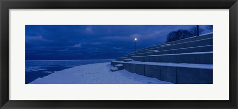 Framed Snow on steps at the lakeside, Lake Michigan, Chicago, Cook County, Illinois, USA Print