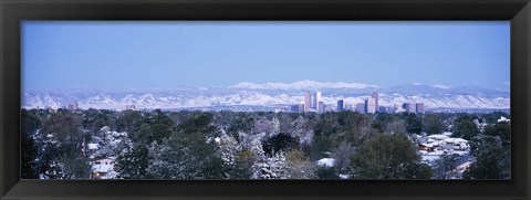 Framed Denver Skyline with Mountains Print