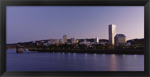 Framed Buildings on the waterfront at dusk, Portland, Oregon Print