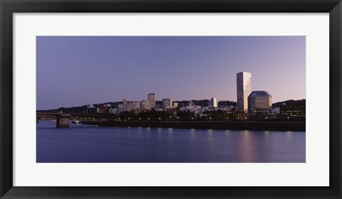 Framed Buildings on the waterfront at dusk, Portland, Oregon Print