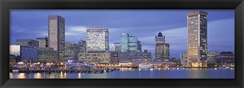 Framed Panoramic View Of An Urban Skyline At Twilight, Baltimore, Maryland, USA Print