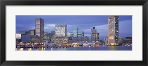 Framed Panoramic View Of An Urban Skyline At Twilight, Baltimore, Maryland, USA Print