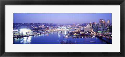 Framed Pittsburgh skyscrapers and Heinz Stadium at night Print