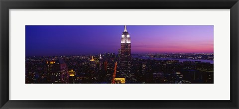 Framed Empire State building at night, New York NY Print