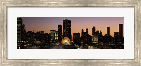 Framed Chicago skyline Lit Up at Night Print