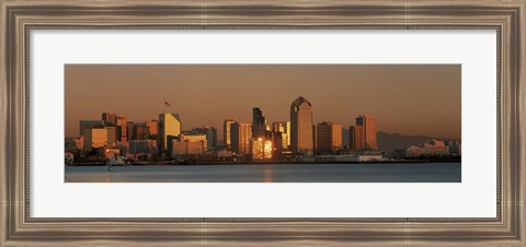 Framed San Diego Skyline at Sunset Print