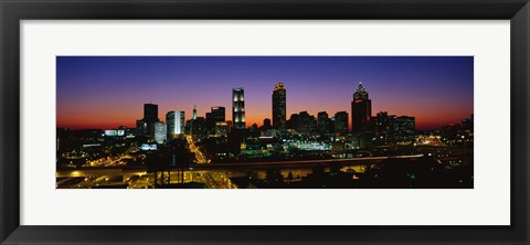 Framed Atlanta skyline at night, GA Print