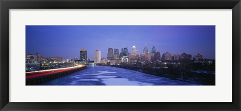 Framed Buildings lit up at night, Philadelphia, Pennsylvania, USA Print