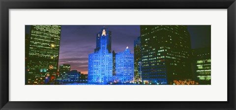 Framed Wrigley Building, Blue Lights, Chicago, Illinois, USA Print