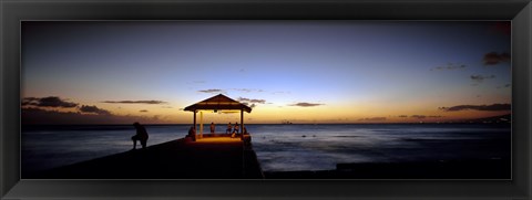 Framed Tourists on a pier, Waikiki Beach, Waikiki, Honolulu, Oahu, Hawaii, USA Print