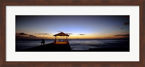 Framed Tourists on a pier, Waikiki Beach, Waikiki, Honolulu, Oahu, Hawaii, USA Print