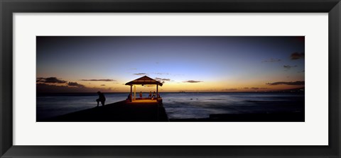 Framed Tourists on a pier, Waikiki Beach, Waikiki, Honolulu, Oahu, Hawaii, USA Print