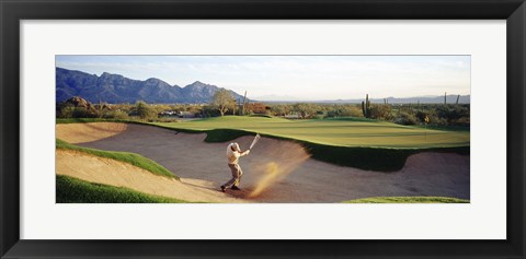 Framed Side profile of a man playing golf at a golf course, Tucson, Arizona, USA Print