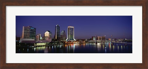 Framed Buildings Lit Up At Night, Jacksonville, Florida, USA Print