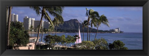 Framed Palm trees on Waikiki Beach, Oahu, Honolulu, Hawaii Print