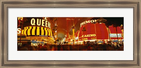 Framed Casino Lit Up At Night, Fremont Street, Las Vegas, Nevada Print