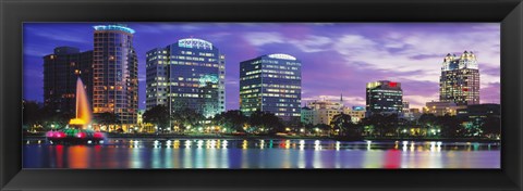 Framed Panoramic View Of An Urban Skyline At Night, Orlando, Florida, USA Print