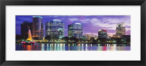 Framed Panoramic View Of An Urban Skyline At Night, Orlando, Florida, USA Print