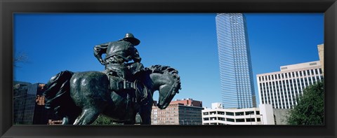 Framed Low Angle View Of A Statue In Front Of Buildings, Dallas, Texas, USA Print