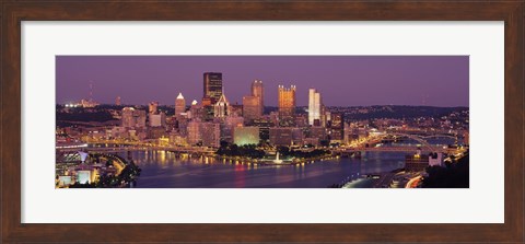 Framed Night view of Pittsburgh Print