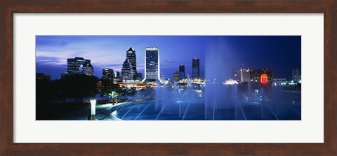 Framed Fountain, Cityscape, Night, Jacksonville, Florida, USA Print