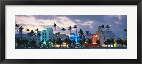 Framed Buildings Lit Up At Dusk, Ocean Drive, Miami Beach, Florida, USA Print