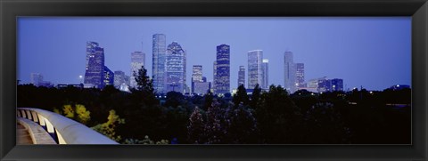 Framed Buildings lit up at dusk, Houston, Texas Print