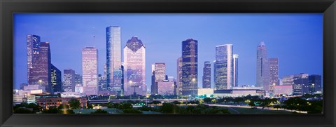 Framed Houston Skyline Lit Up, Texas Print