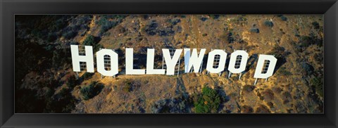 Framed USA, California, Los Angeles, Aerial view of Hollywood Sign at Hollywood Hills Print