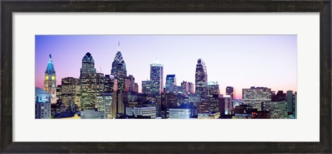 Framed Philadelphia Lit Up At dusk Print